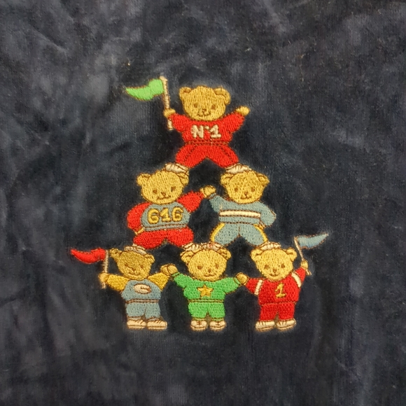 Vintage Jacadi Velvet Blue Bear Jumpsuit Pajamas 12MO - Picture 8 of 10